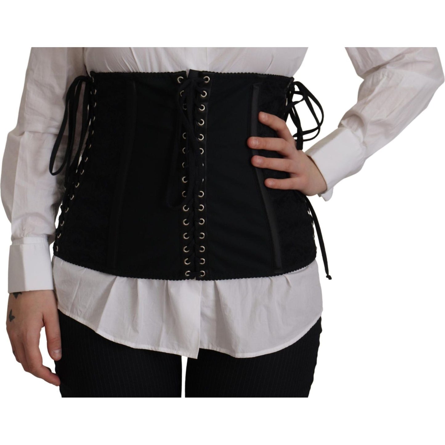 Dolce & Gabbana Black Corset Belt Stretch Waist Strap Top