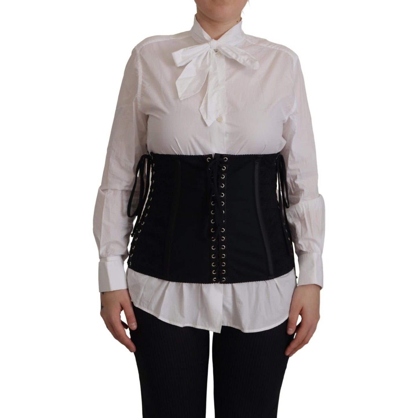 Dolce & Gabbana Black Corset Belt Stretch Waist Strap Top