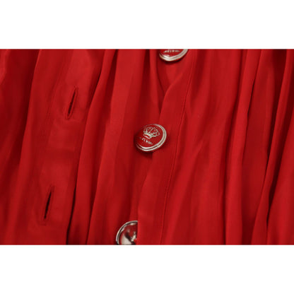 Dolce & Gabbana Red Button Down Belted Midi Satin Silk Dress