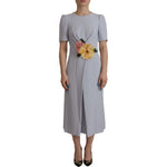 Dolce & Gabbana Blue Floral Applique Midi Viscose Dress
