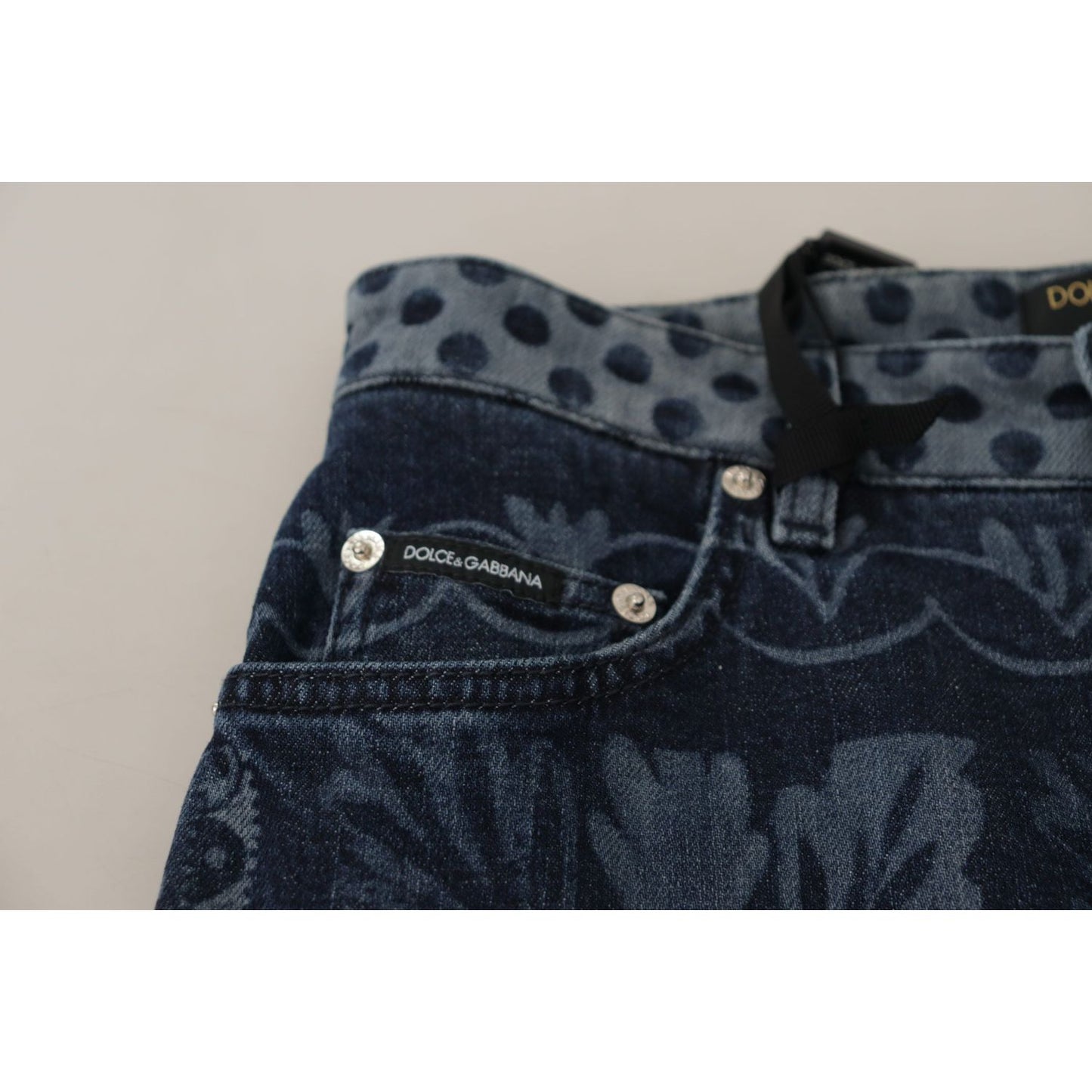 Dolce & Gabbana Blue Floral High Waist Skinny Denim Jeans