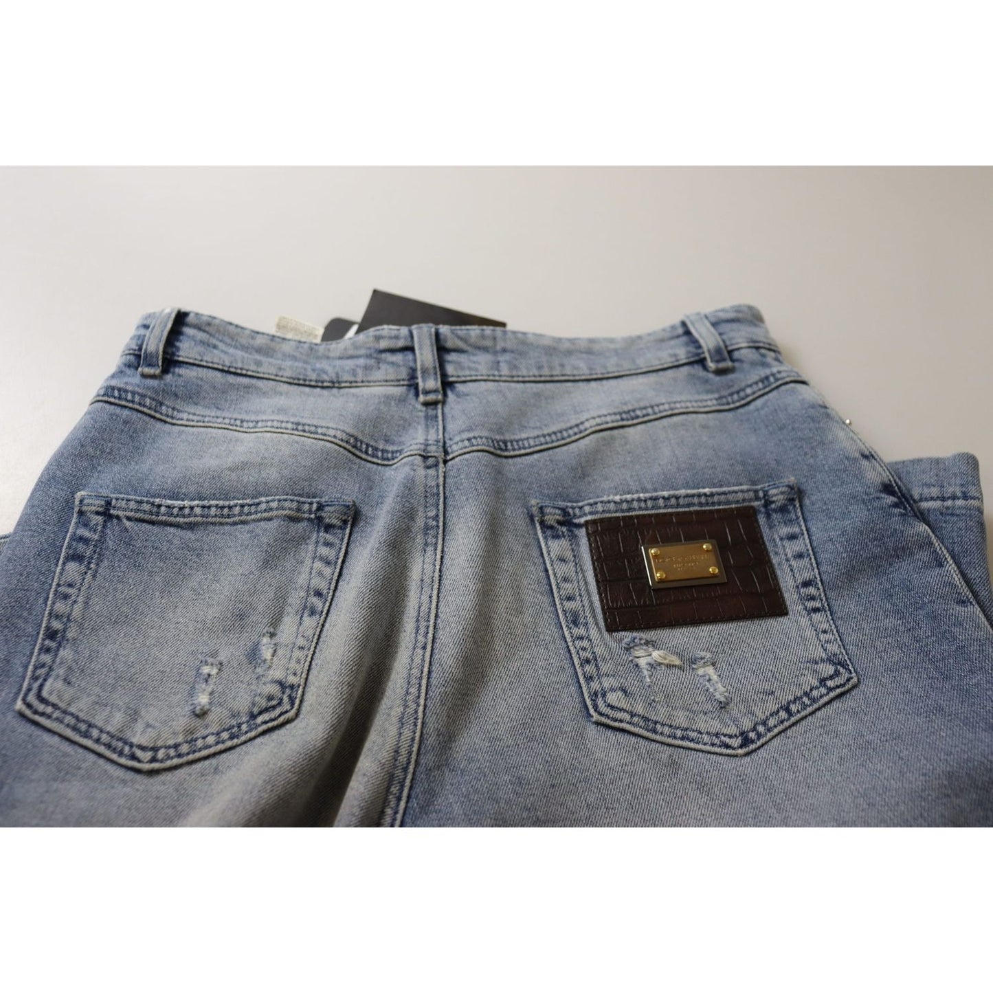 Dolce & Gabbana Blue Washed High Waist Cropped Denim Jeans