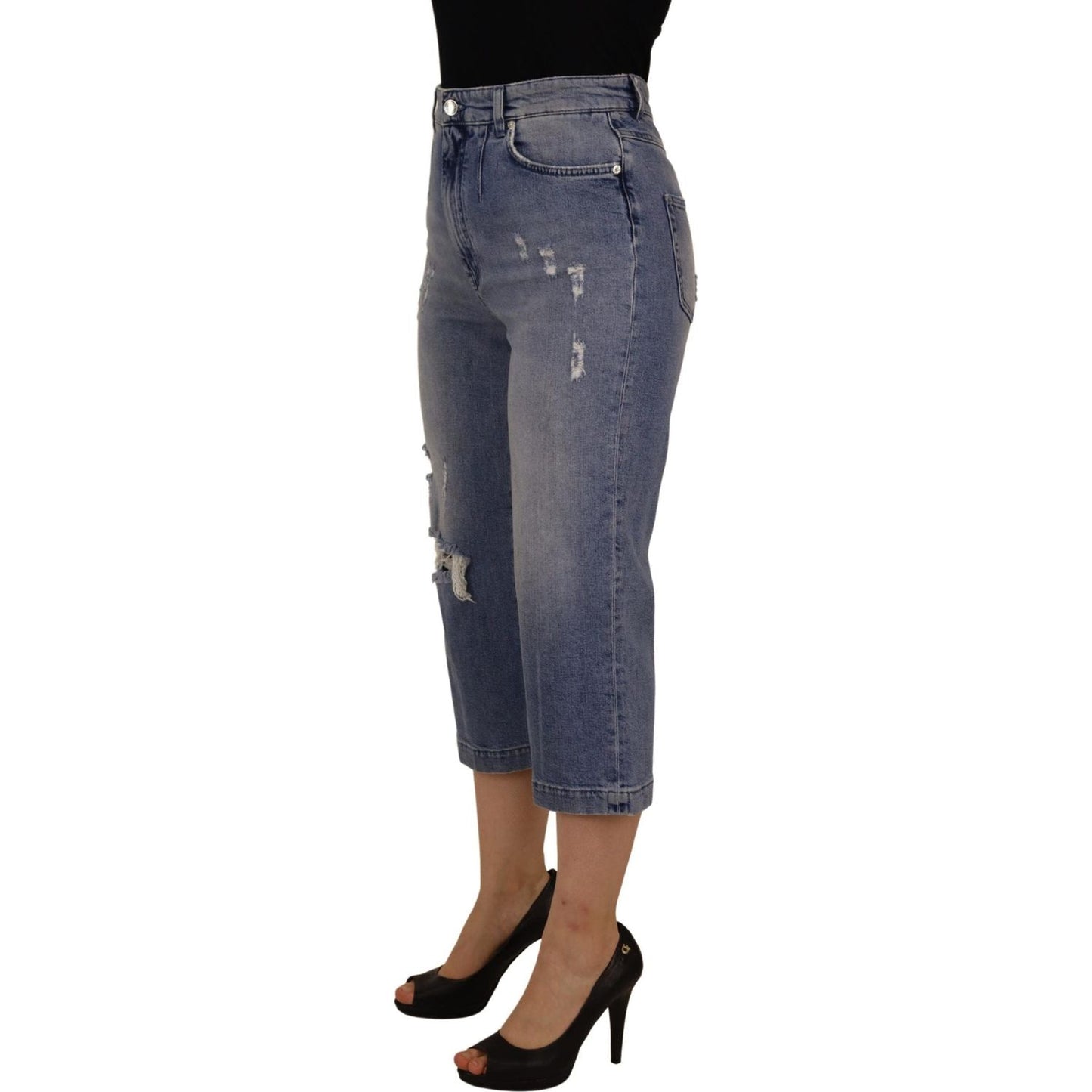 Dolce & Gabbana Blue Washed High Waist Cropped Denim Jeans