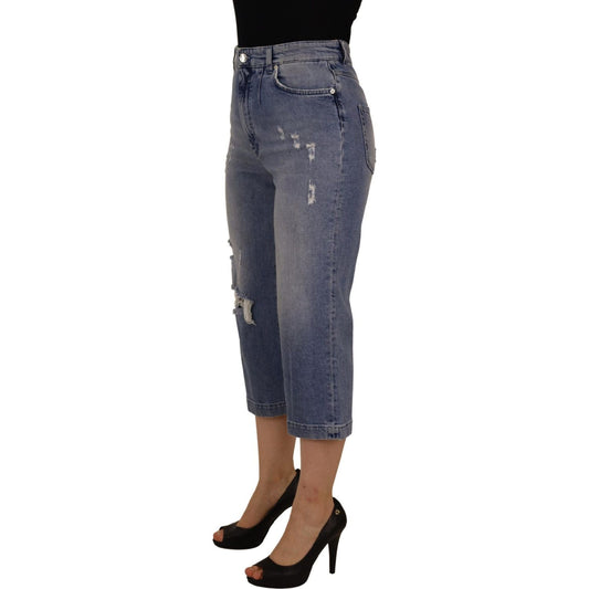Dolce & Gabbana Blue Washed High Waist Cropped Denim Jeans