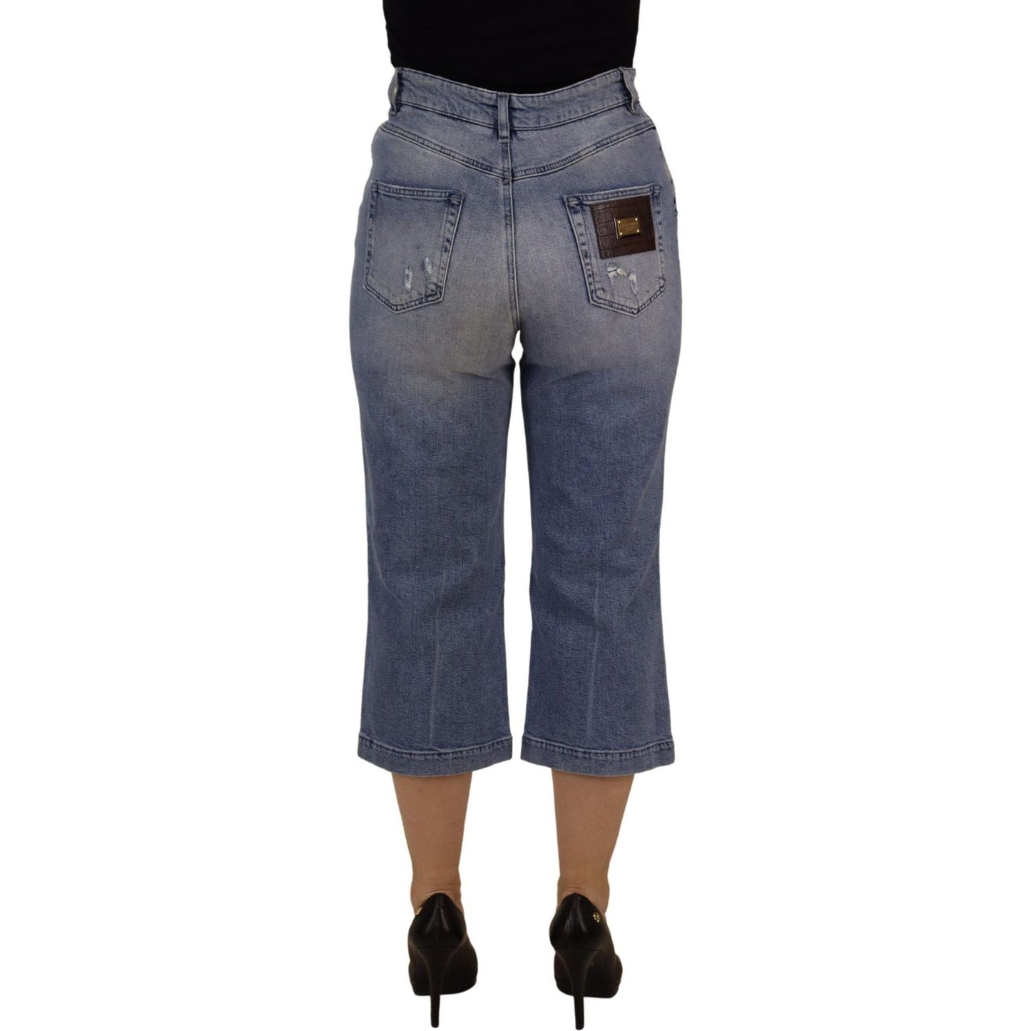 Dolce & Gabbana Blue Washed High Waist Cropped Denim Jeans