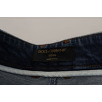 Dolce & Gabbana Blue Denim Crystal Embellished Pants Jeans