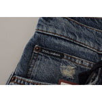 Dolce & Gabbana Blue Denim Baroque Heart Logo Patch Pants Jeans