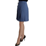 Dolce & Gabbana Blue Embellished Pleated Mini Skirt Wool