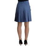 Dolce & Gabbana Blue Embellished Pleated Mini Skirt Wool