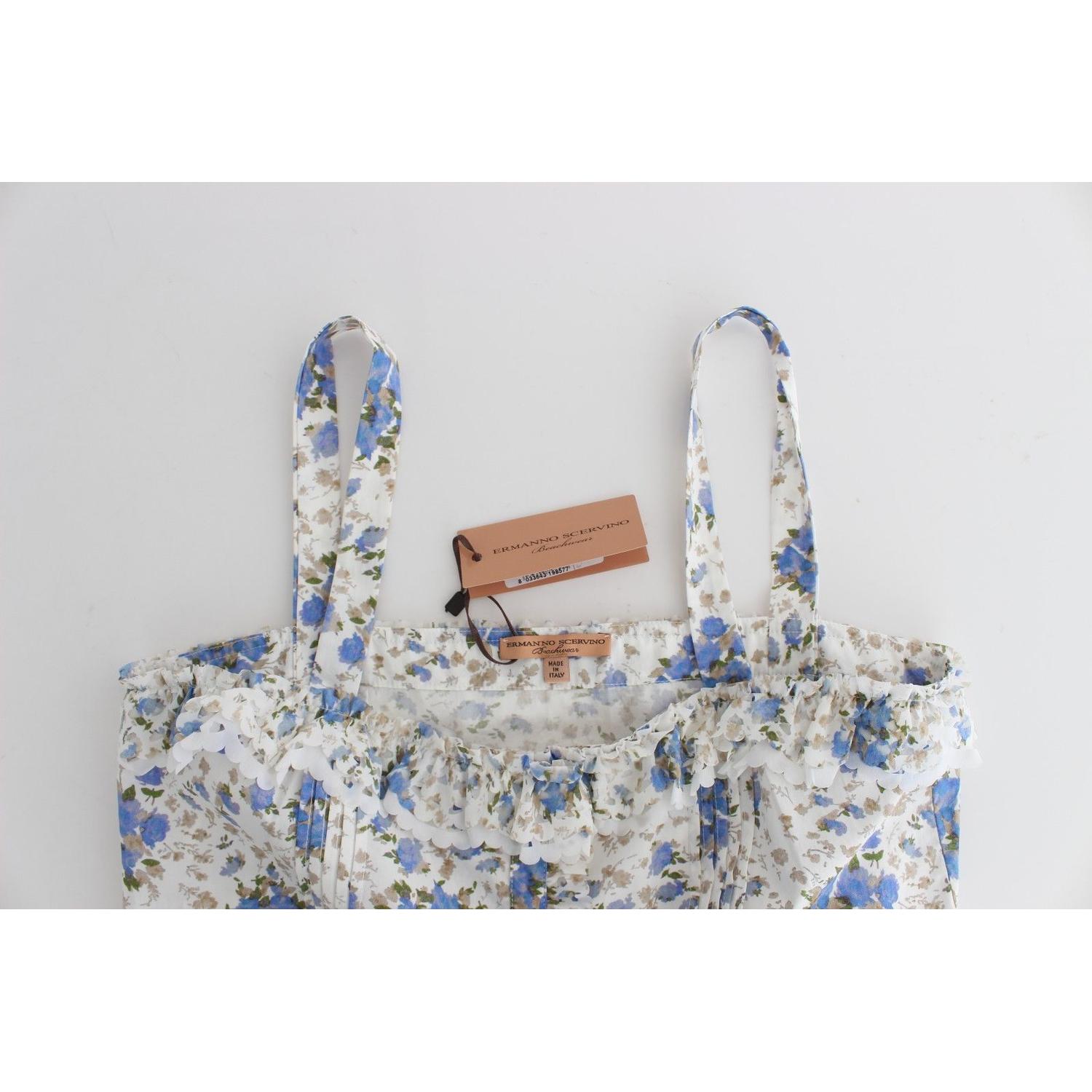 Ermanno Scervino Beachwear Blue Floral Beach Mini Dress Short