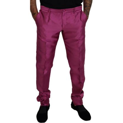 Dolce & Gabbana Pink Silk Slim Trousers Dress Formal Pants