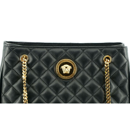 Versace Black Quilted Nappa Leather Medusa Tote Handbag