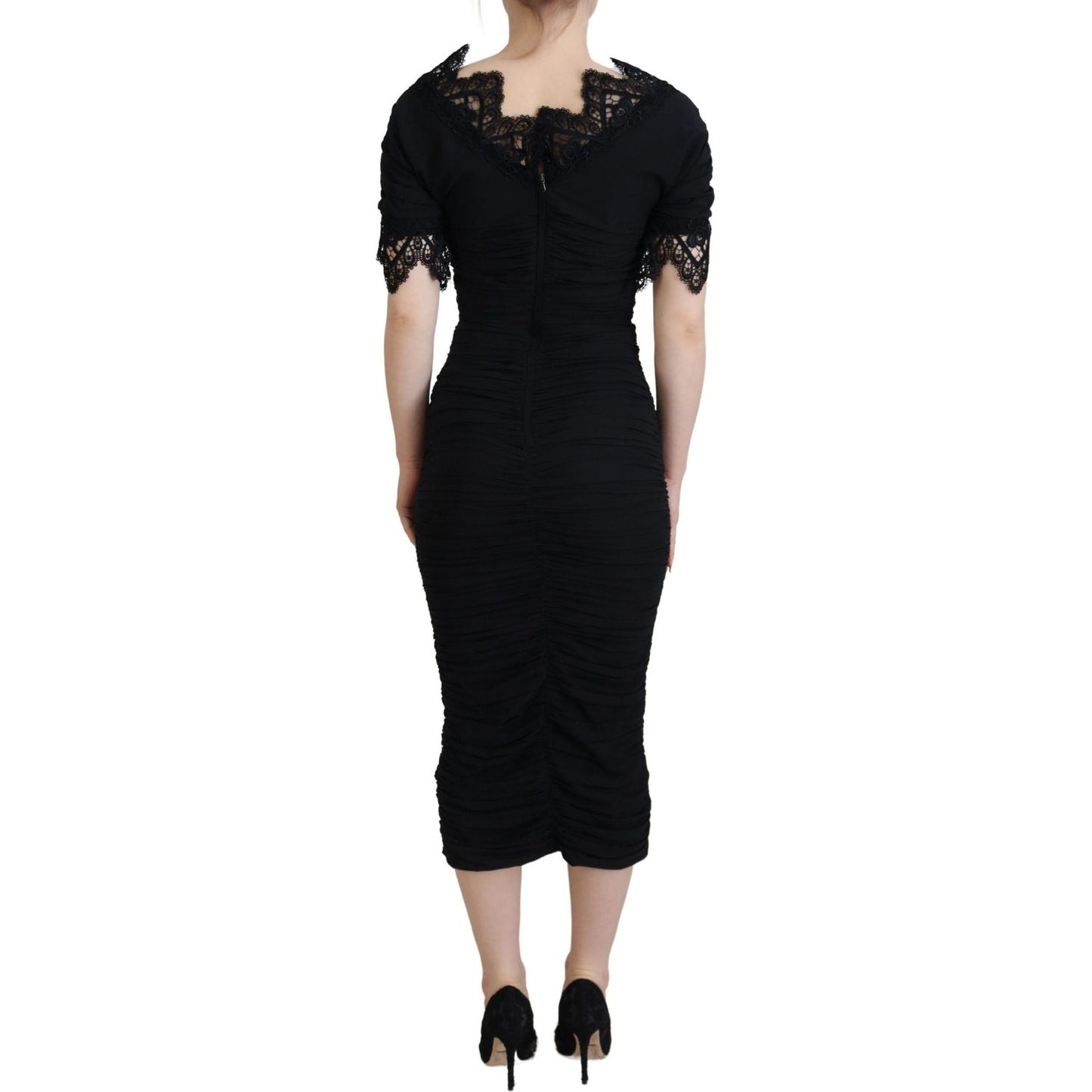 Dolce & Gabbana Black Sheath Midi Bodycon Lace Silk Dress