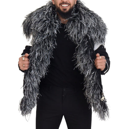 Dolce & Gabbana Black White Fur Shearling Full Zip Jacket