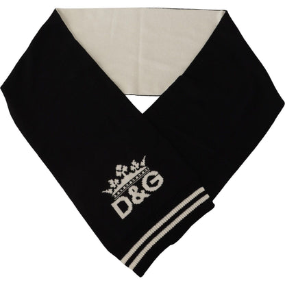 Dolce & Gabbana Black White Cotton DG Printed Cashmere Shawl Scarf