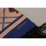 Dolce & Gabbana Multicolor Seashell Patterned DG Logo Shawl Fringe Silk Scarf