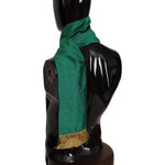Dolce & Gabbana Green Crown Embroidered Shawl Fringe Blend Silk