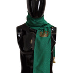 Dolce & Gabbana Green Crown Embroidered Shawl Fringe Blend Silk