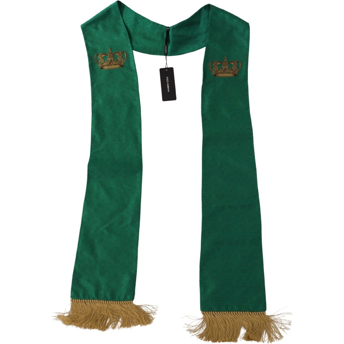 Dolce & Gabbana Green Crown Embroidered Shawl Fringe Blend Silk