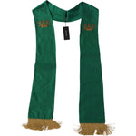 Dolce & Gabbana Green Crown Embroidered Shawl Fringe Blend Silk