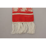 Dolce & Gabbana White Red Coral Print Shawl Wrap Fringe Scarf