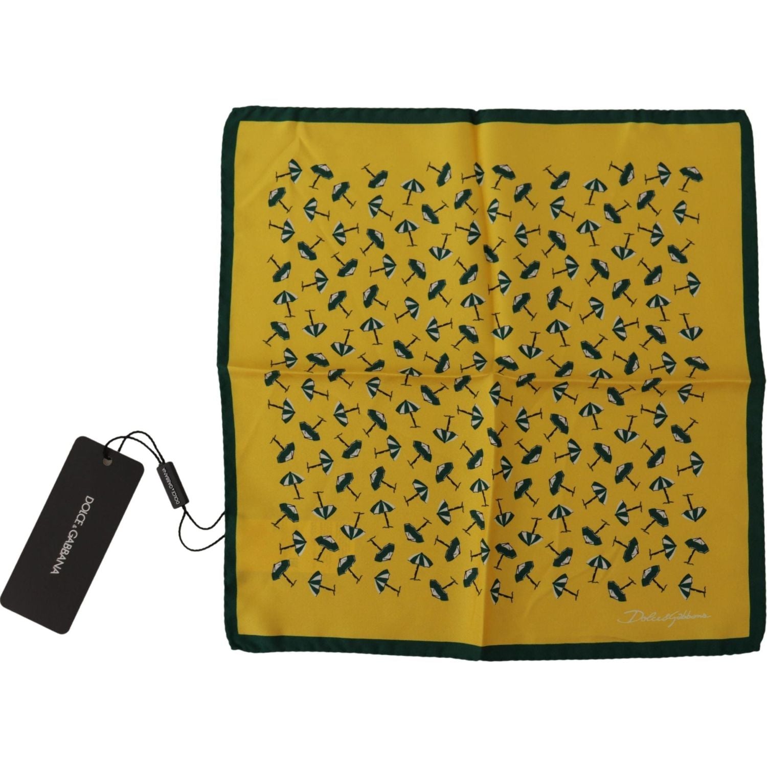 Dolce & Gabbana Yellow Printed DG Logo Square Mens Handkerchief Scarf