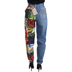 Dolce & Gabbana Blue Jacquard Majolica High Waist Jeans