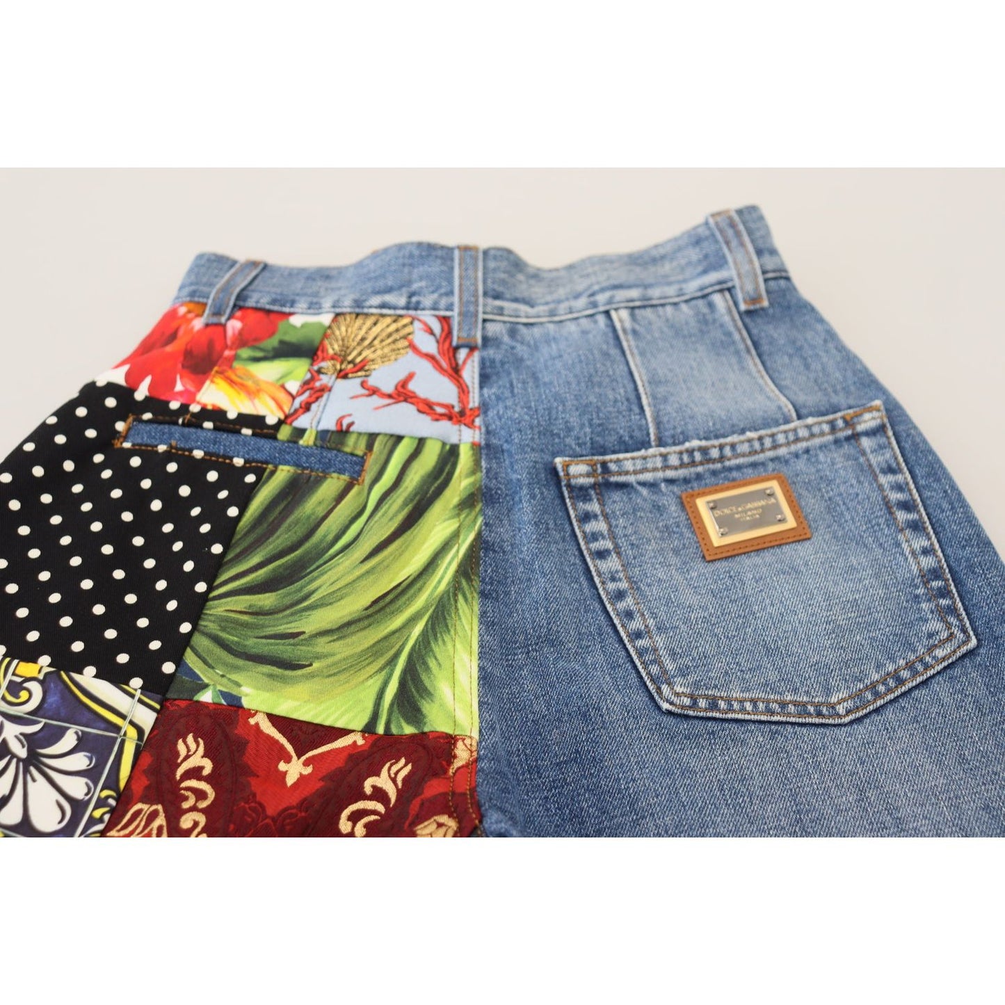 Dolce & Gabbana Blue Jacquard Majolica High Waist Jeans
