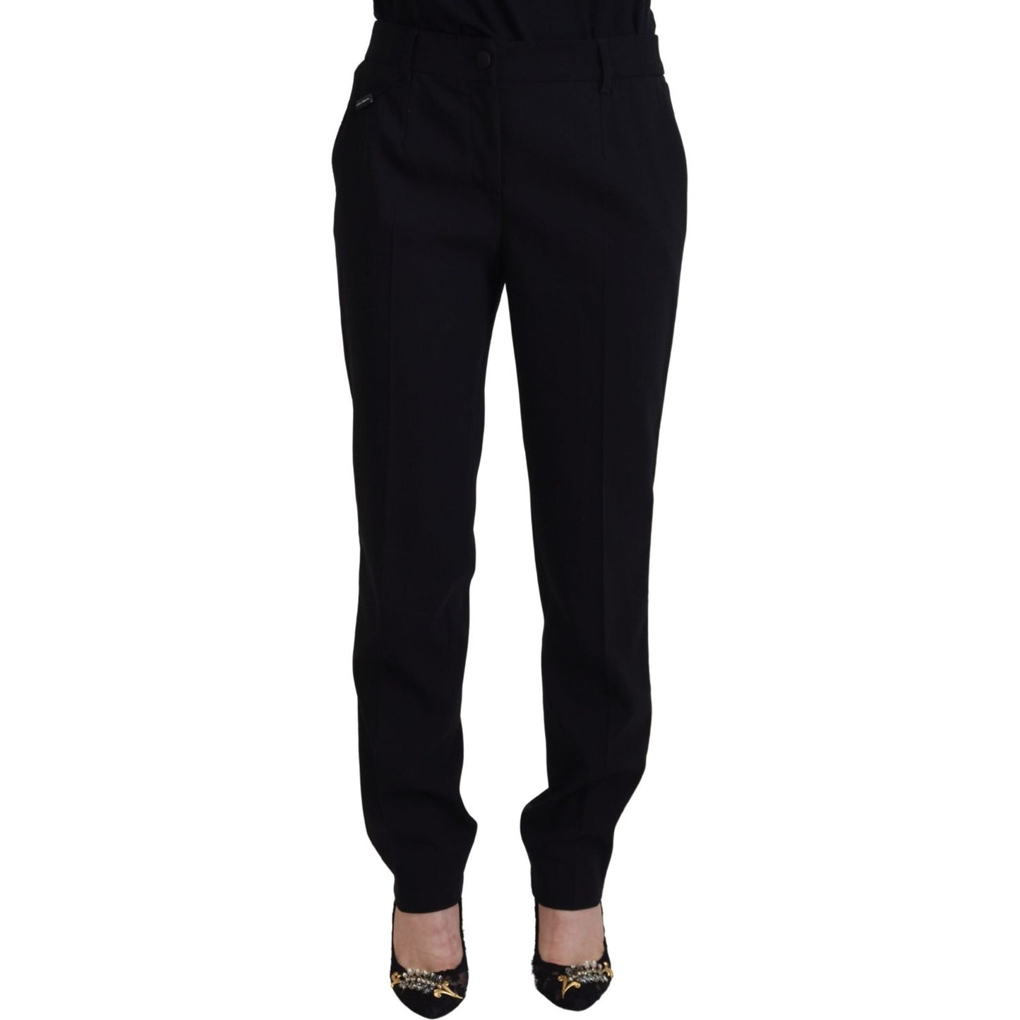 Dolce & Gabbana Black Tapered Women Wool Pants