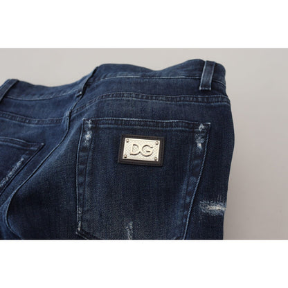 Dolce & Gabbana Blue Cotton Skinny Tattered Denim Jeans