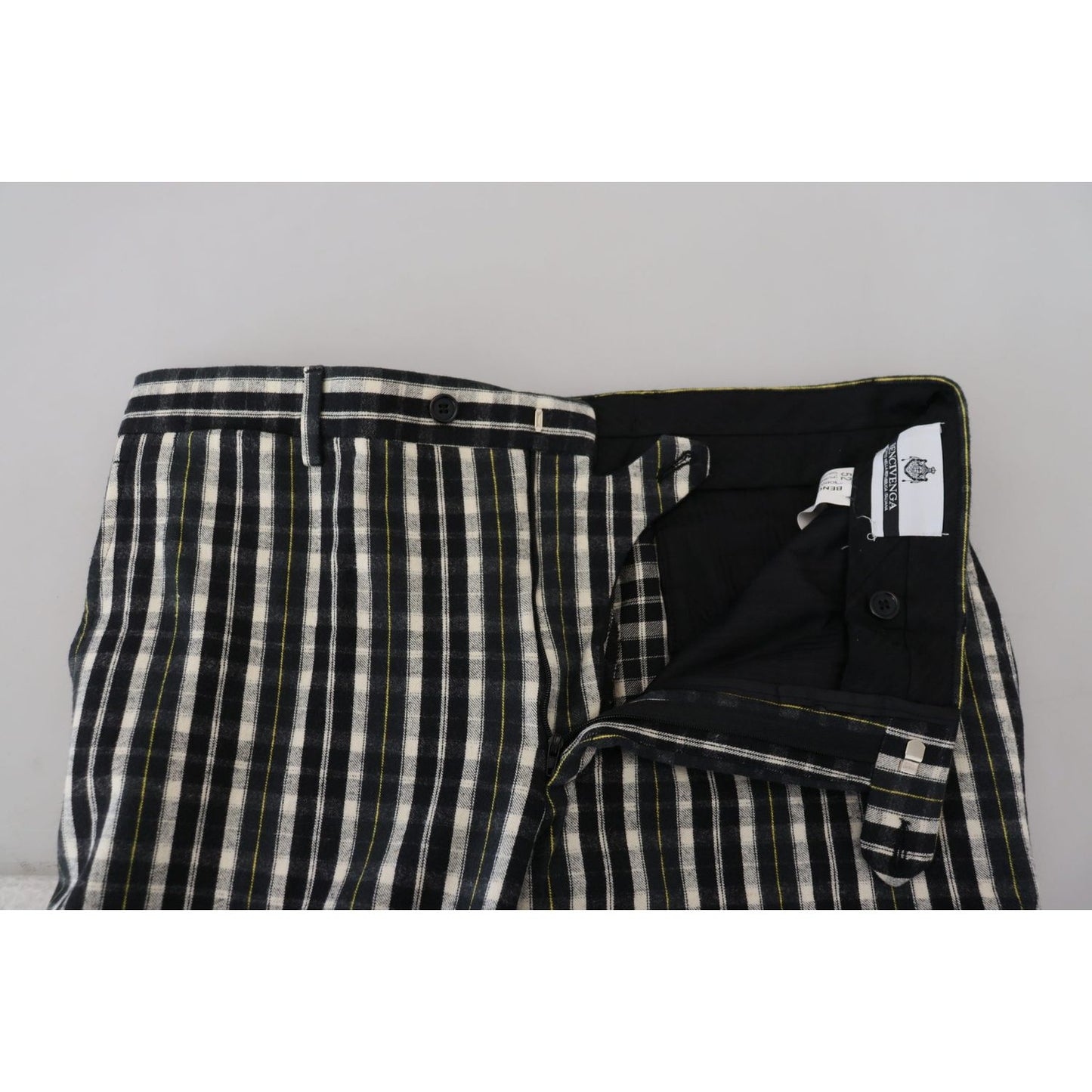 BENCIVENGA Black Checkered Cotton Casual Pants