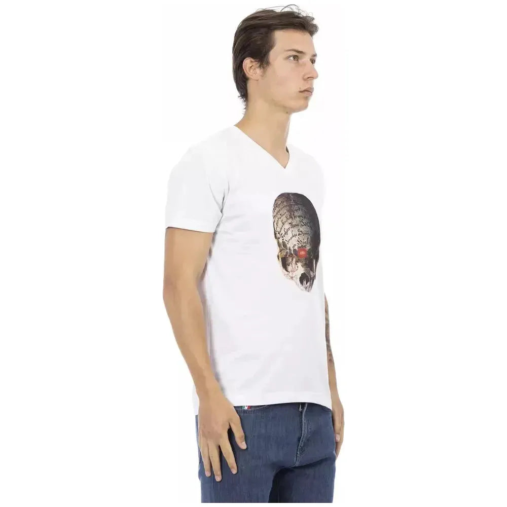 تي شيرت Trussardi Action للرجال من القطن الأبيض بفتحة رقبة على شكل حرف V