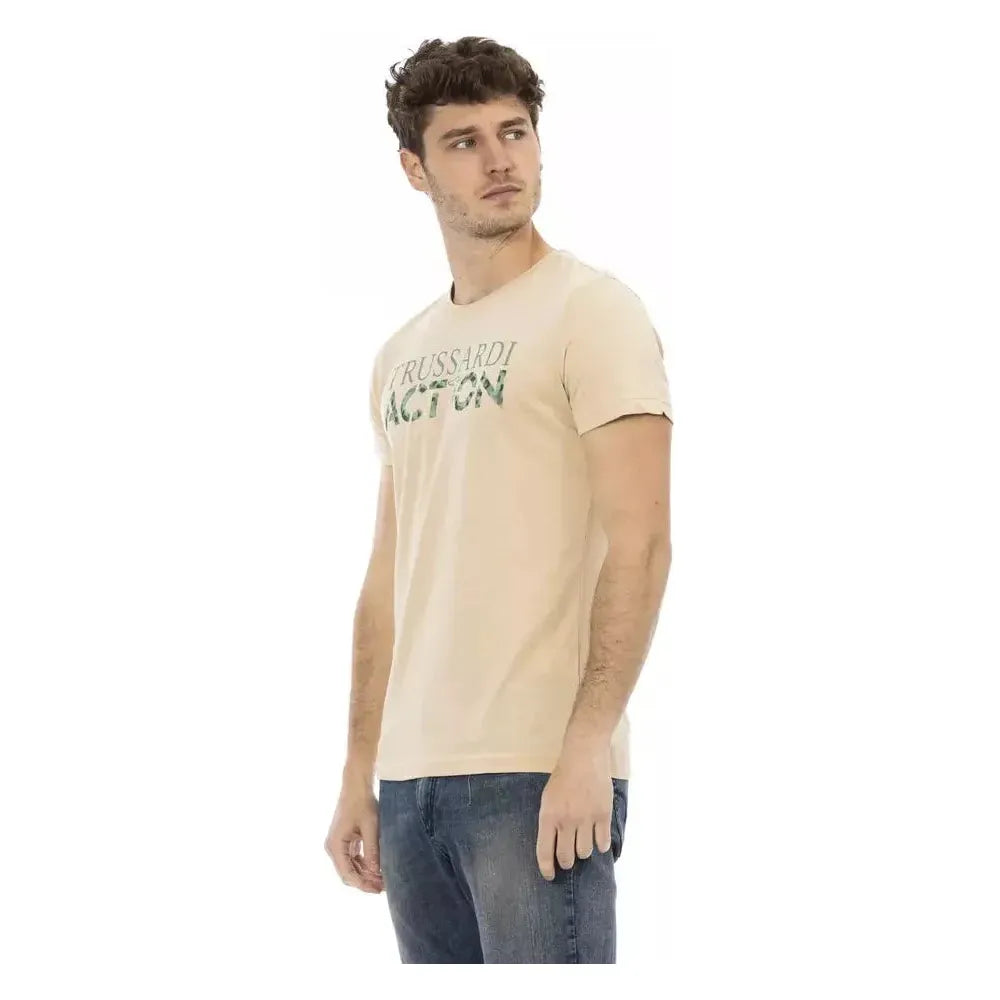 تي شيرت رجالي من Trussardi Action مصنوع من القطن باللون البيج