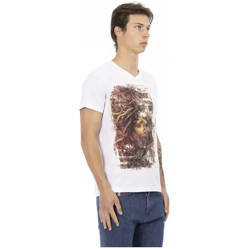 تي شيرت Trussardi Action الأنيق بفتحة رقبة على شكل حرف V وطبعة أمامية أنيقة