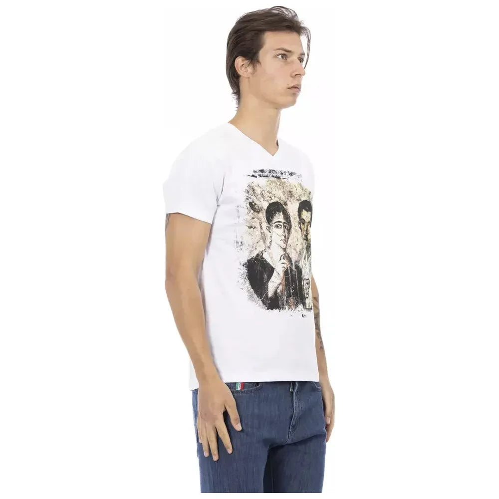 تي شيرت Trussardi Action الأنيق بفتحة رقبة على شكل حرف V مع طباعة أمامية أنيقة