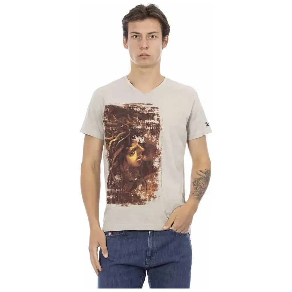 تي شيرت رجالي من Trussardi Action مصنوع من القطن باللون البيج