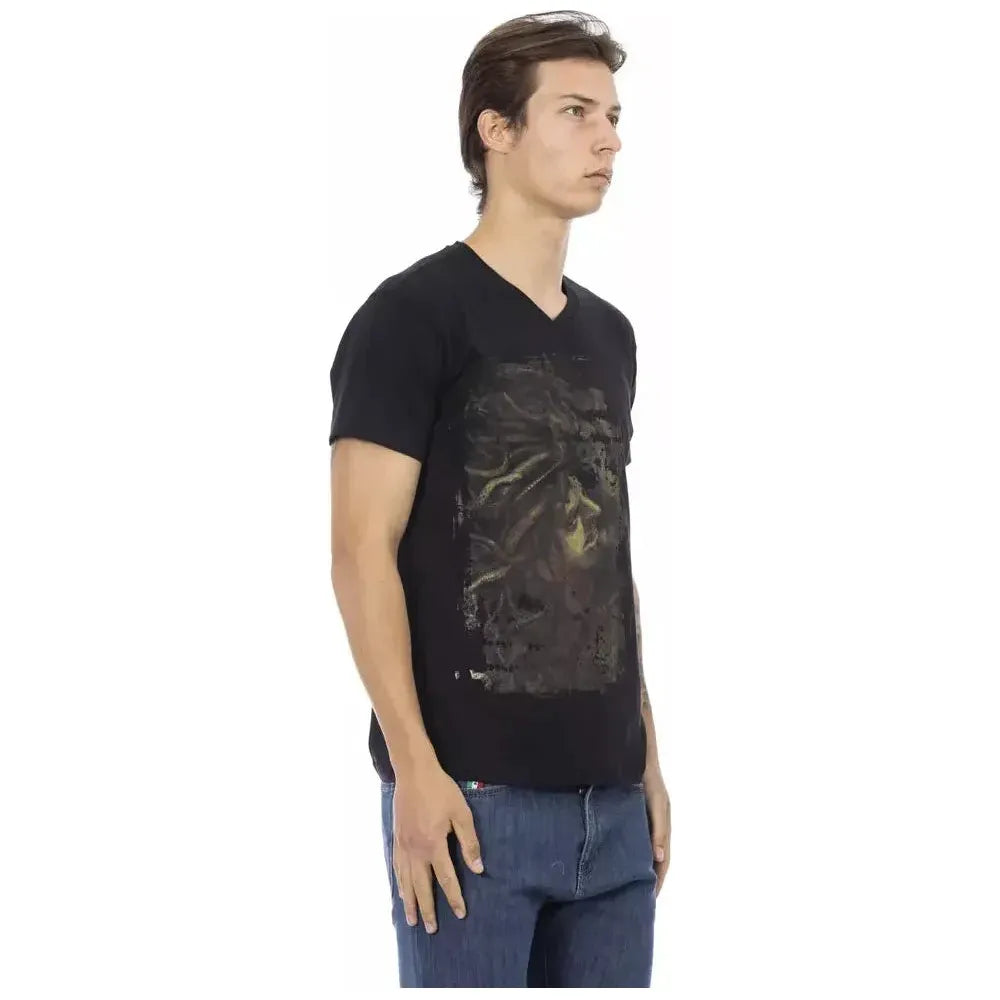 Trussardi Action Black Cotton Men V-Neck T-Shirt