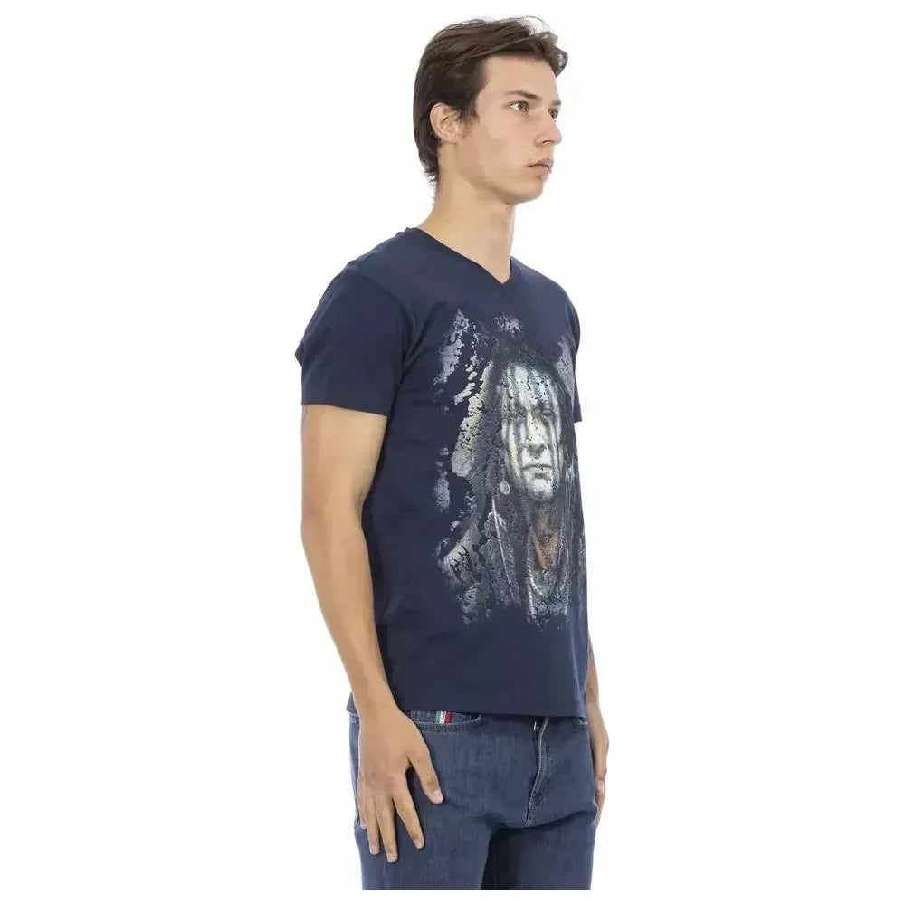 تي شيرت رجالي من القطن باللون الأزرق من Trussardi Action