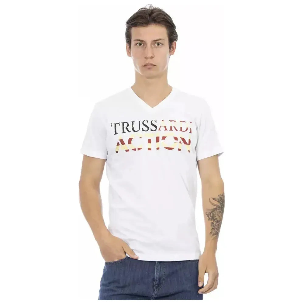 تي شيرت رجالي من القطن باللون الأبيض من Trussardi Action