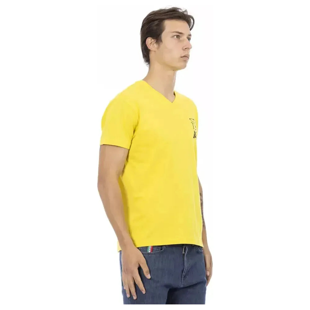 Trussardi Action Yellow Cotton Men V-Neck T-Shirt
