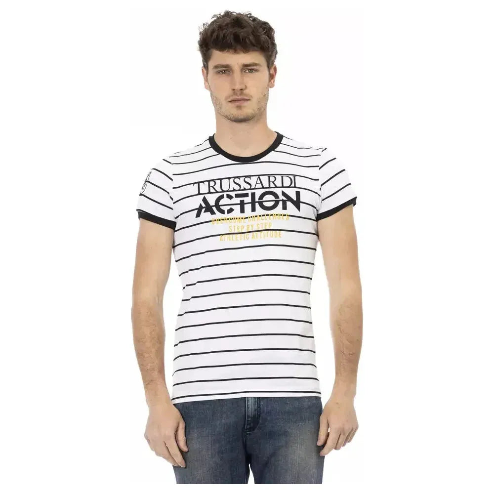تي شيرت رجالي من القطن باللون الأبيض من Trussardi Action