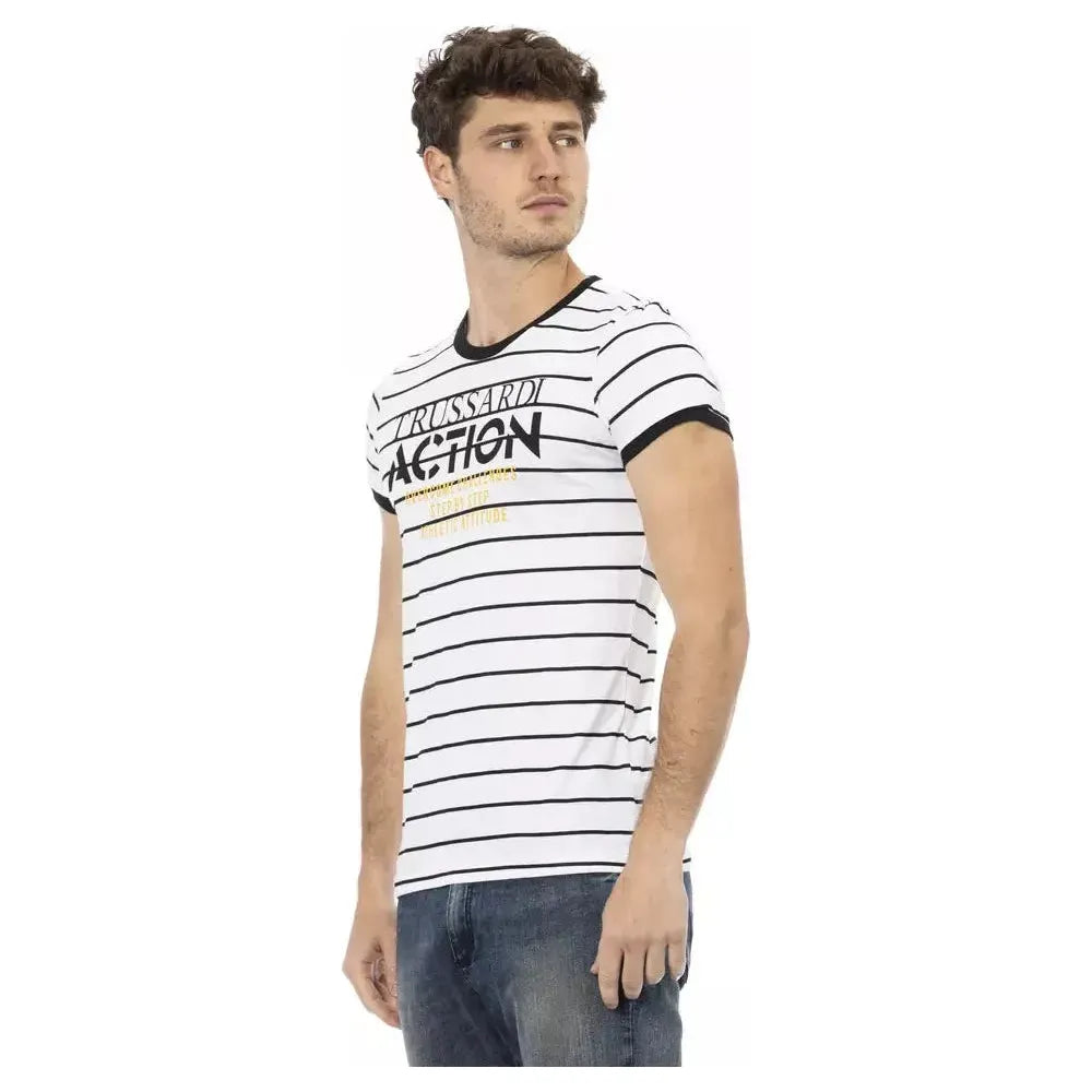 تي شيرت رجالي من القطن باللون الأبيض من Trussardi Action