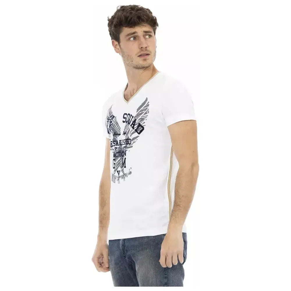 تي شيرت رجالي من القطن باللون الأبيض من Trussardi Action