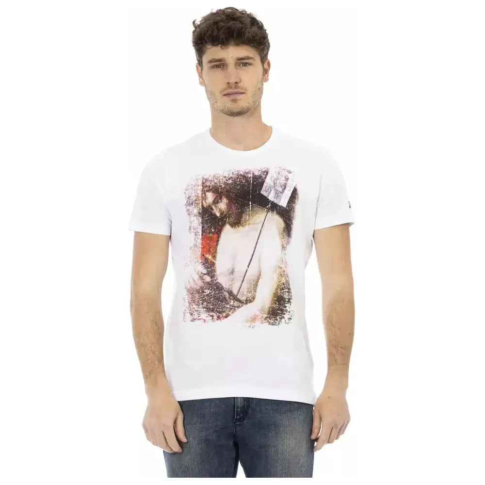 تي شيرت رجالي من القطن باللون الأبيض من Trussardi Action