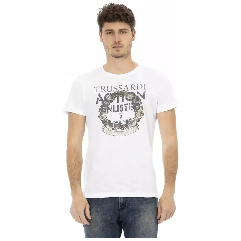 تي شيرت رجالي من القطن باللون الأبيض من Trussardi Action