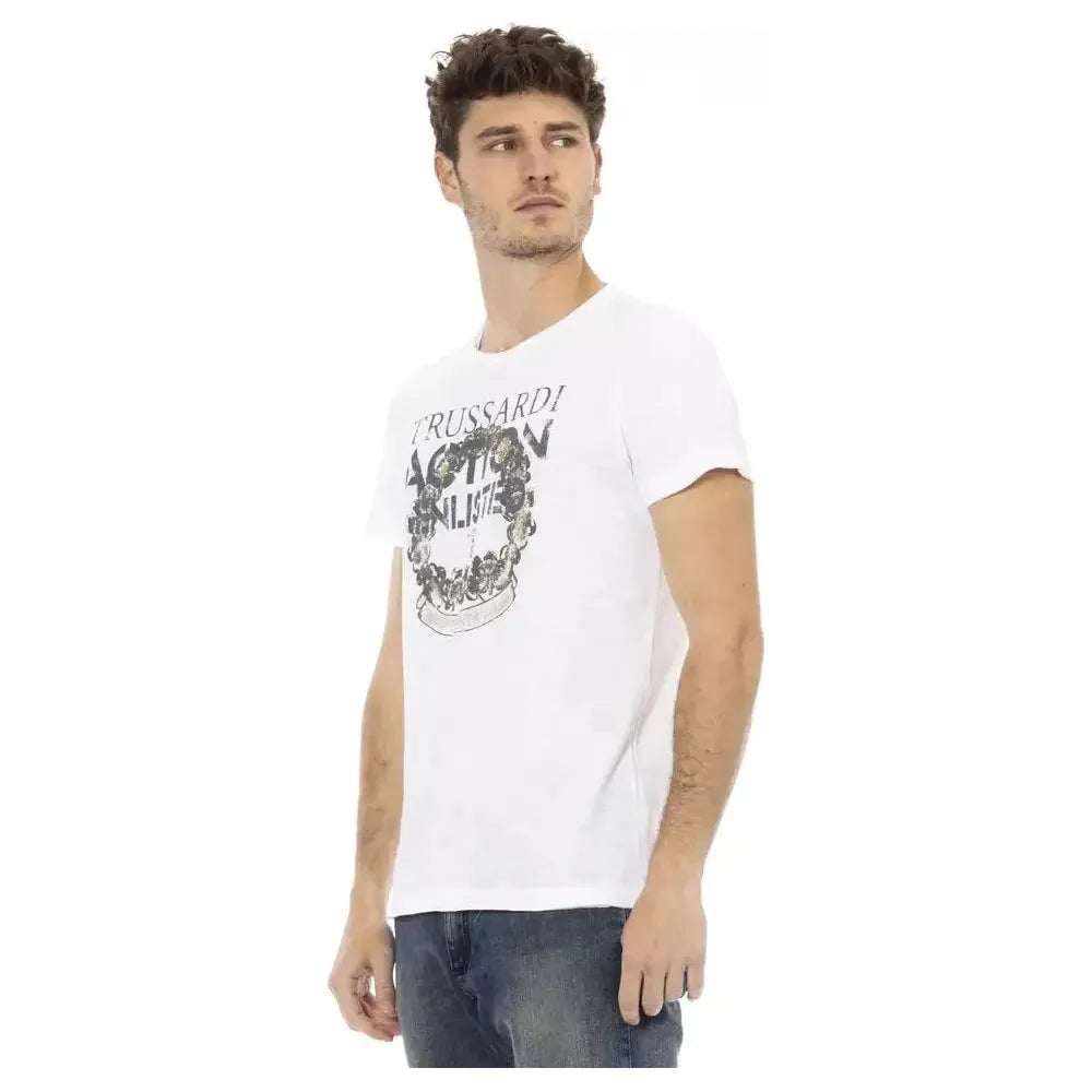 تي شيرت رجالي من القطن باللون الأبيض من Trussardi Action