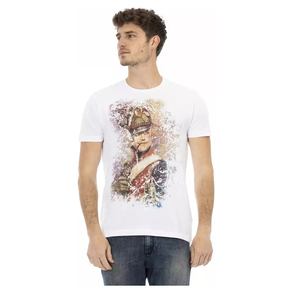 تي شيرت Trussardi Action Sleek White Cotton Blend بواجهة رسومية