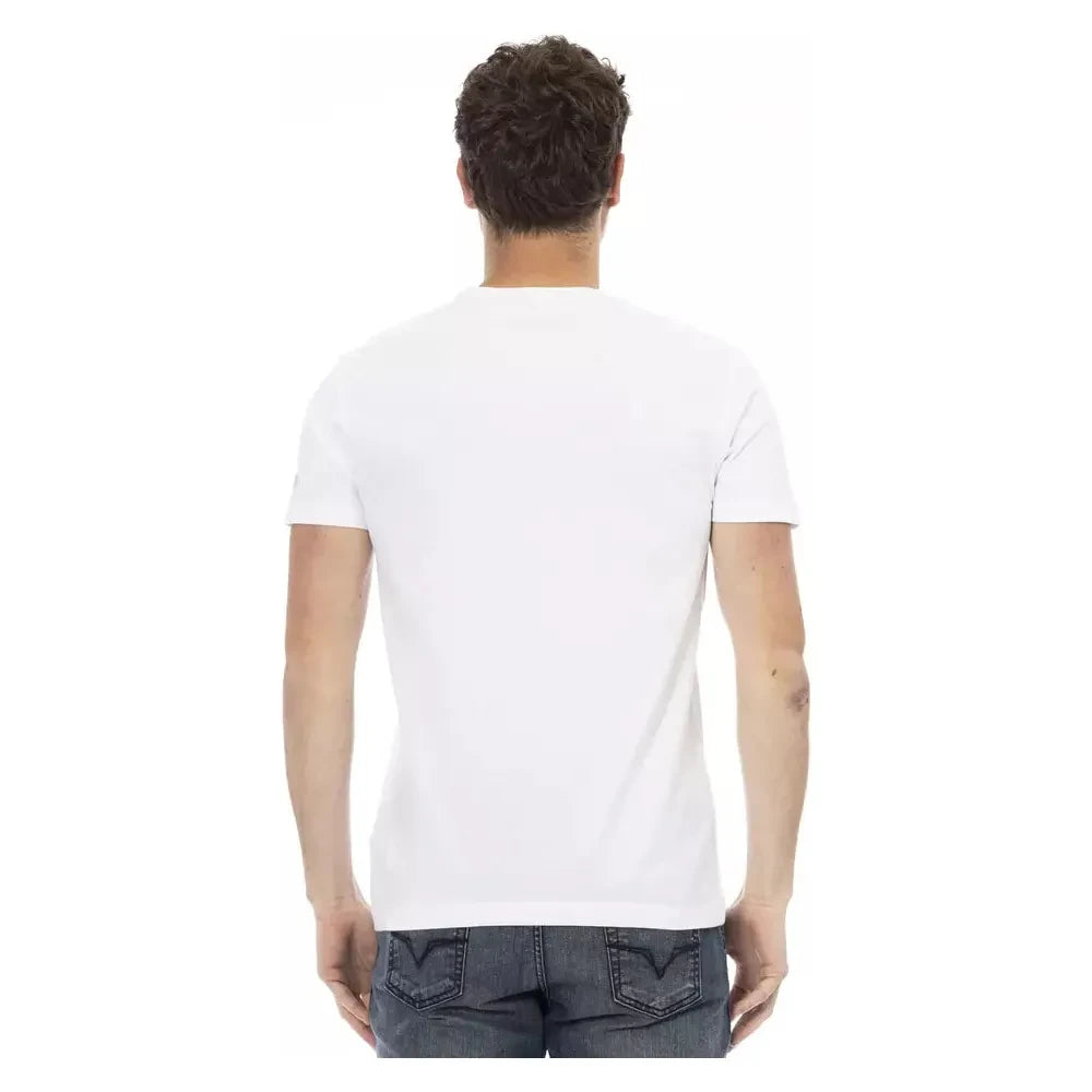 تي شيرت Trussardi Action Sleek White Cotton Blend بواجهة رسومية