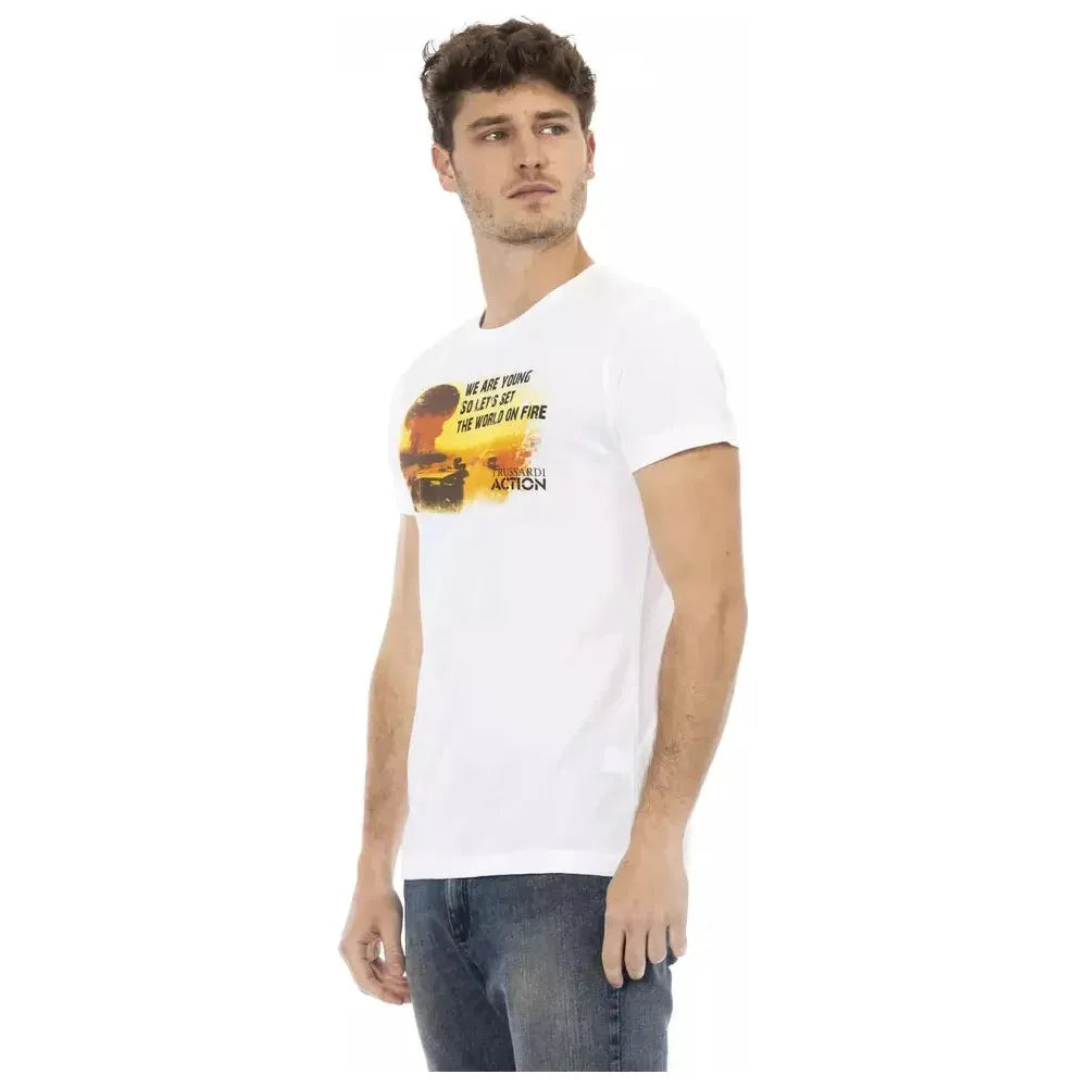 تي شيرت رجالي من القطن باللون الأبيض من Trussardi Action