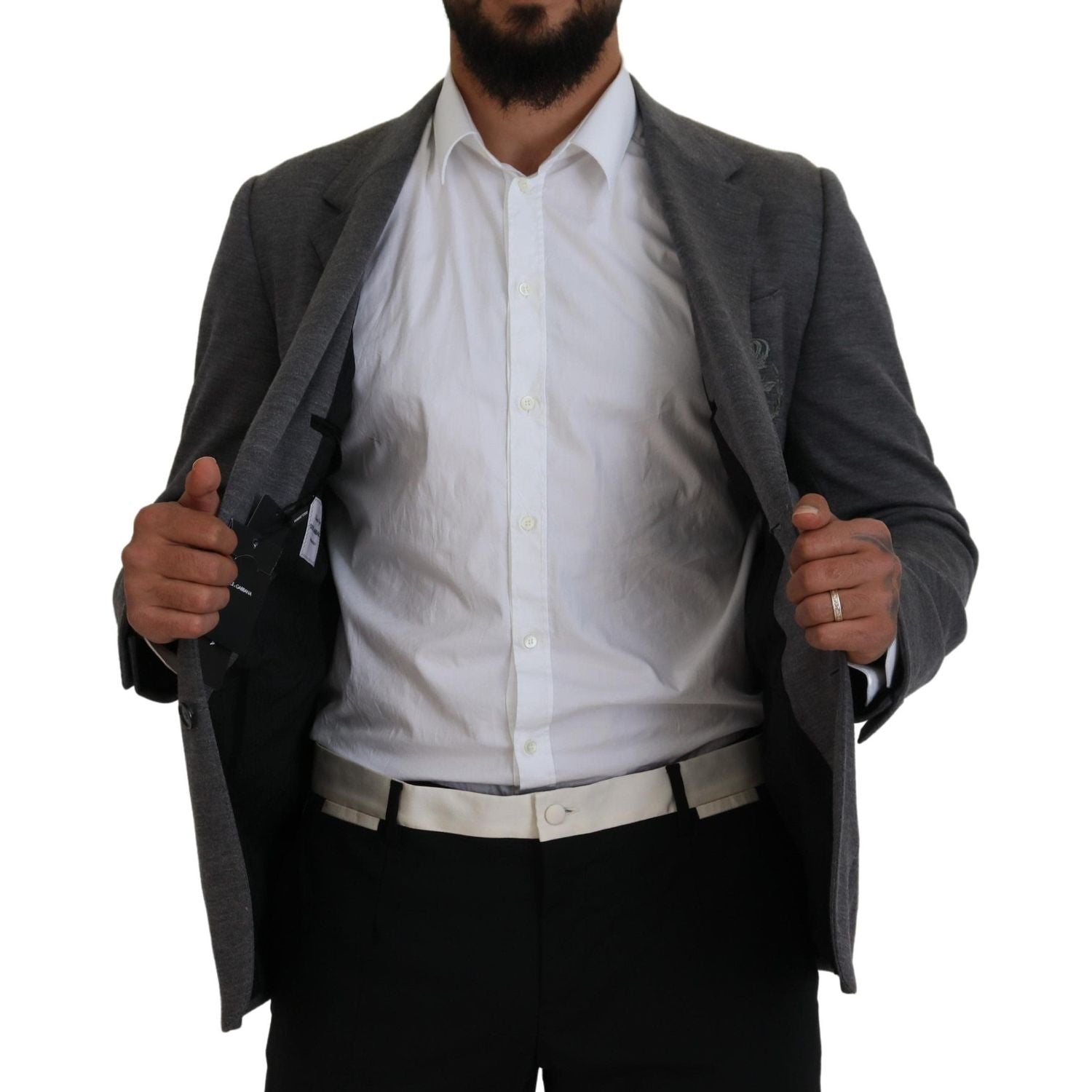 سترة صوفية رمادية أنيقة من دولتشي آند غابانا مع تطريز على شكل تاج النحل